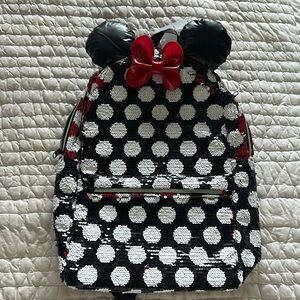 Disney Parks Minnie Mouse Sequin Bow Polka Dot Backpack